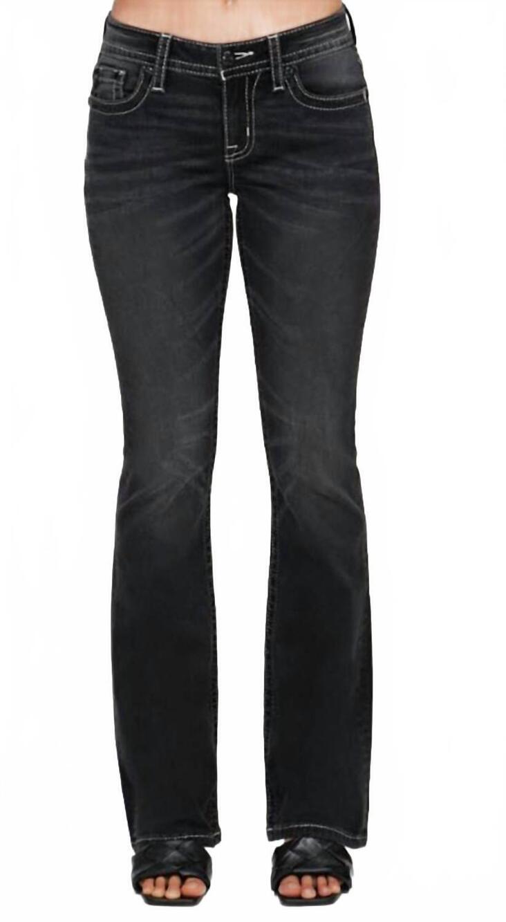 NEW MISS ME women's wing stitched mid-rise boot cut jeans in vintage black